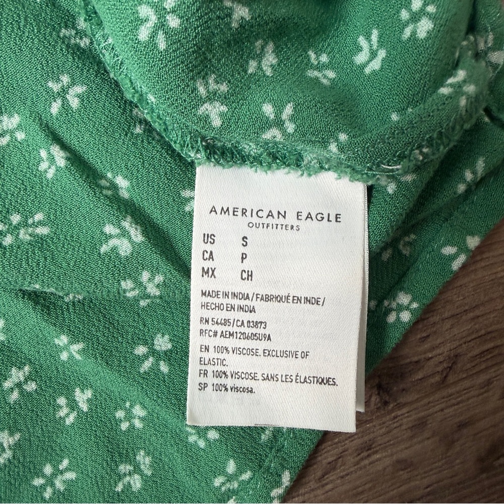 🌿 American Eagle Outfitters Green Floral Smocked Mini Dress Tunic Top - S - Picture 7 of 8